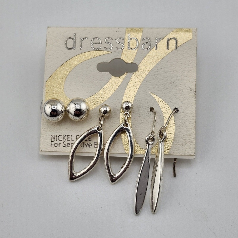 Nwt Dress Barn 3 Pair Silver Tone Pierced Earrings